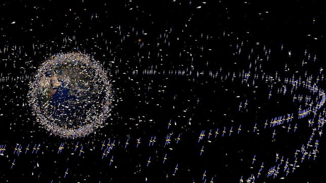 Satelliten und anderer Schrott fliegt um die Erde